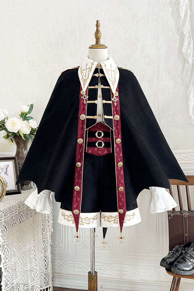 Black [Vampire Noble Court] Long Sleeves Embroidery Gothic Prince Handsome Ouji Lolita Set - Product - 4