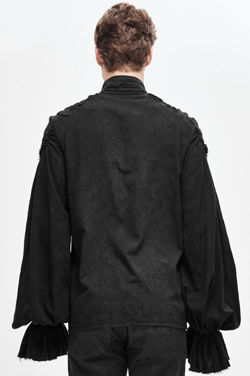 Black Straight Collar Puff Sleeve  Jacquard Mens Punk Blouse - Product - 3