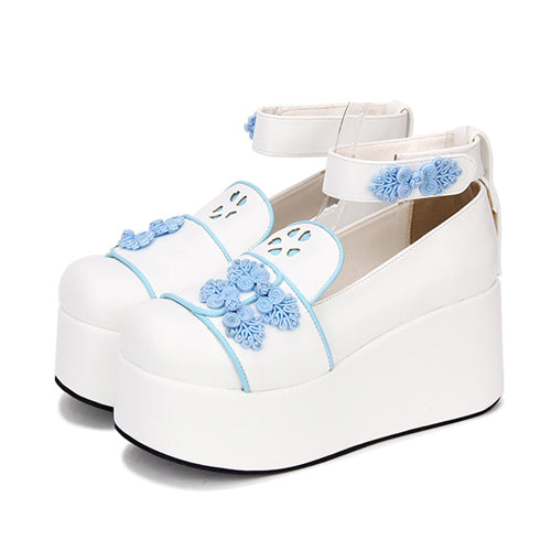 Chinese Embroidery Decoration Thick Base Classic Lolita Shoes - Blue - 2