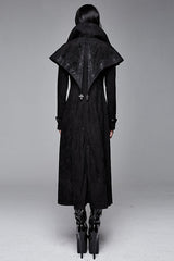 Black Hand Embroidered Big Shawl Collar Zipper Up Long Womens Gothic Coat - Product - 3