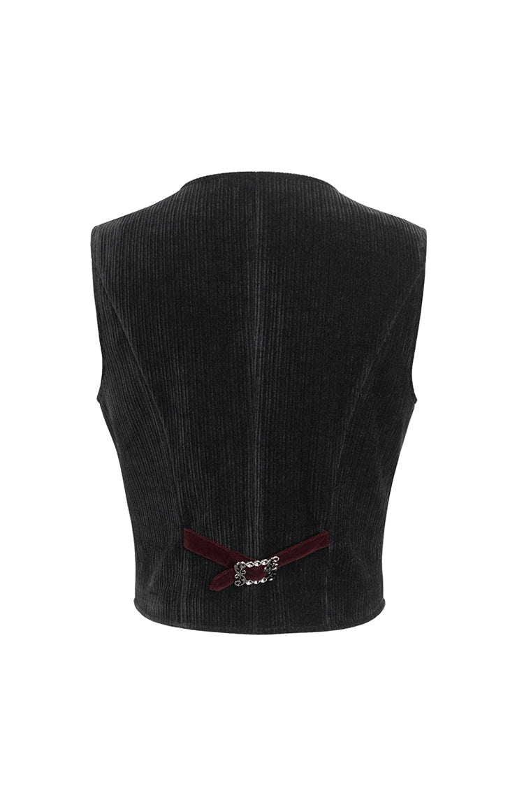 Black/Red Irregular Velvet Splice Corduroy Men's Gothic Waistcoat - Product - 10