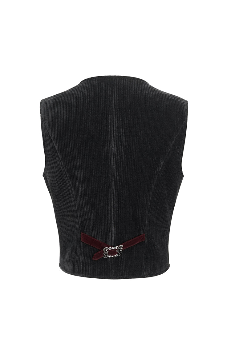 Black/Red Irregular Velvet Splice Corduroy Men's Gothic Waistcoat - Product - 10