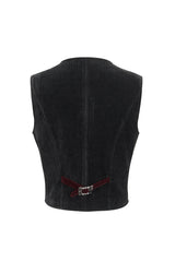 Black/Red Irregular Velvet Splice Corduroy Men's Gothic Waistcoat - Product - 10