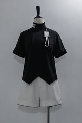 Black Functional Style Stand Collar Short Sleeves Ouji Fashion Prince Handsome Lolita Blouse - Product - 24