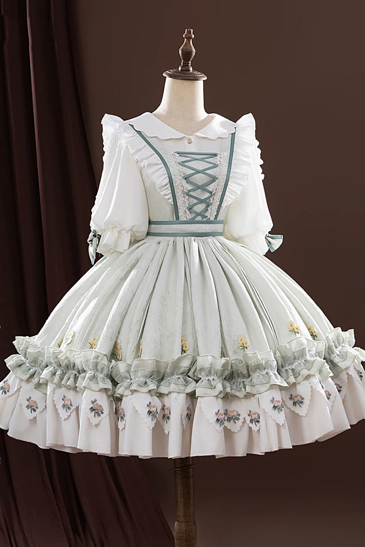 Light Green [Identity V] Gardener Valentine's Day Jacquard Ruffled Lace-Up Classic Cosplay Lolita Dress Set - Product - 2