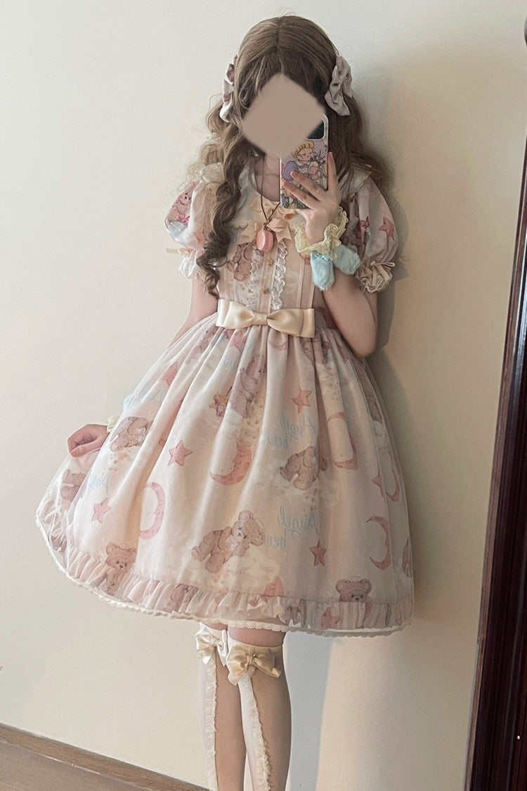 Star Wishing Bear Print Short Sleeves Bowknot Sweet (Dress Only) detail view 11