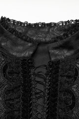 Black Stand Collar Long Sleeves Ruffle Embroidery Lace-Up Plunging Rose Men's Gothic Blouse - Product - 6
