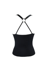 Black Chest Inverted Pentagram Chain Backless Metal Ring Leathrt Straps Women's Punk Vest - Product - 8