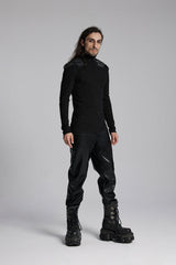 Black Stand Collar Long Sleeves Zip 3D Patch Print Men's Punk T-Shirt - Product - 4