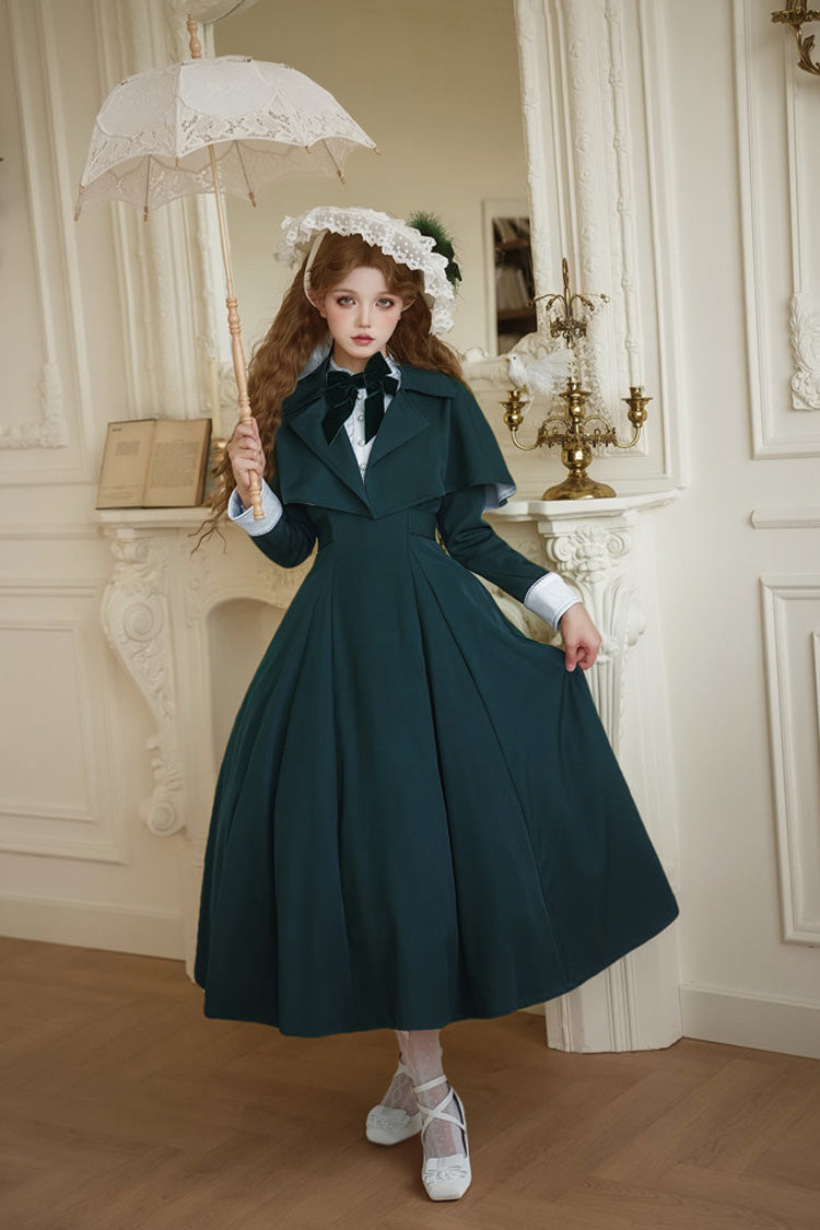 Green [Miss Donya] Stand Collar Long Sleeves Bow Gothic Elegant Lolita OP Dress - Product - 3