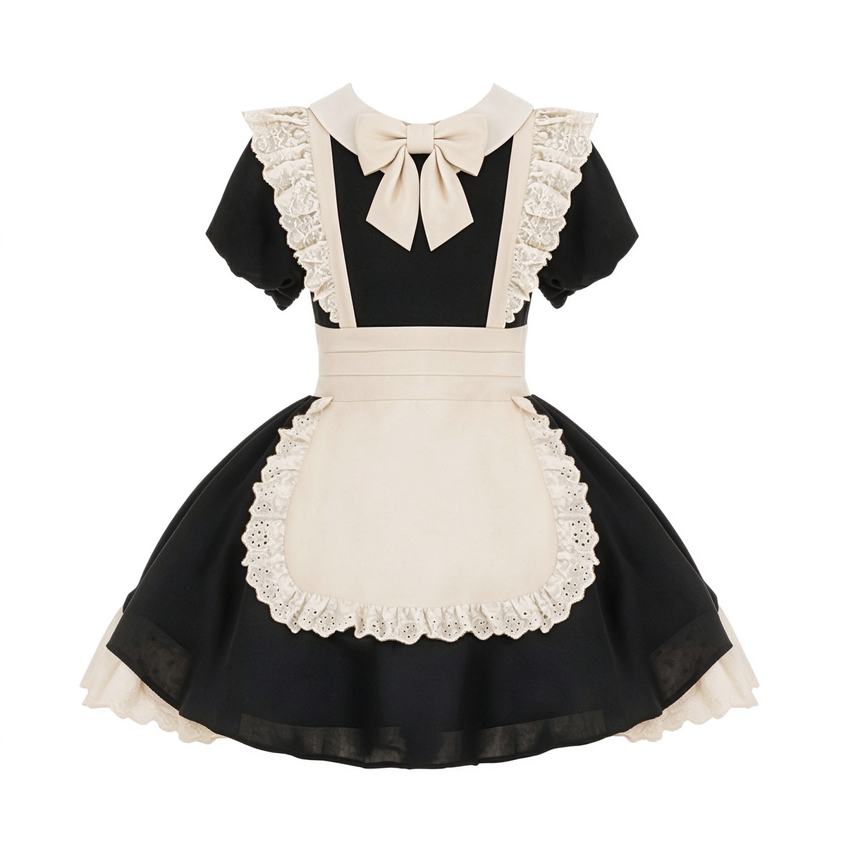 Black and Beige Lace Maid Lolita Jumper Dress with Bow