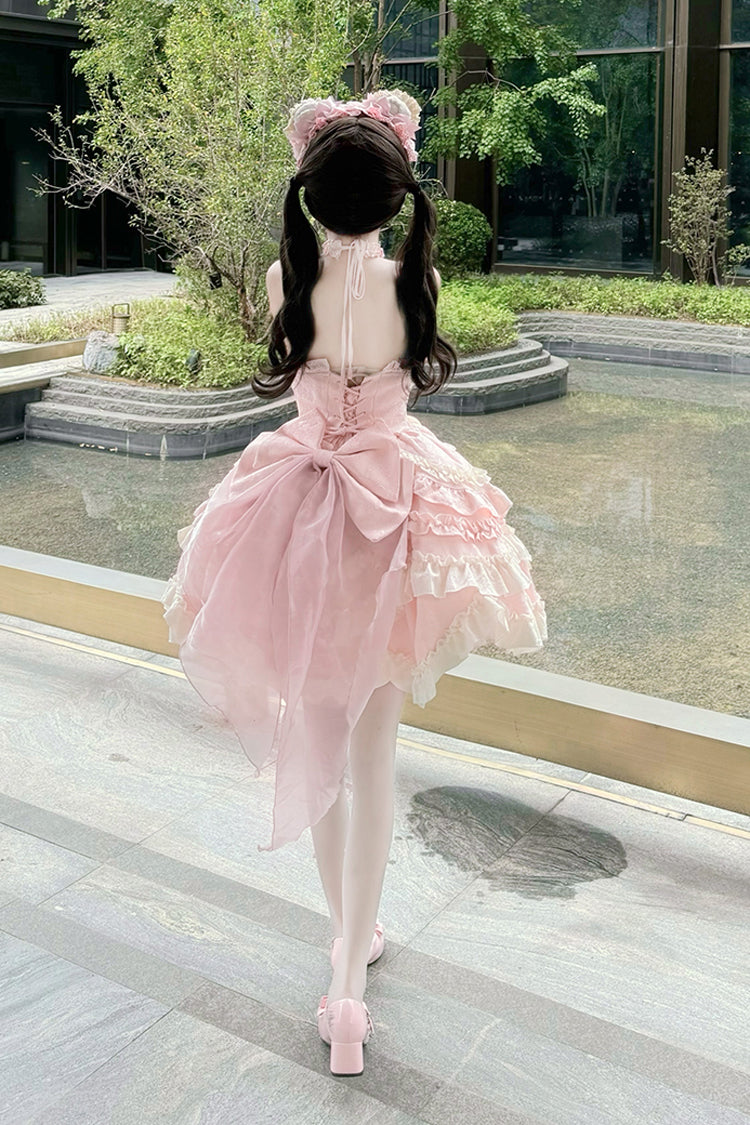 Pink [Heart of Butterfly] Halterneck Sleeveless Multi-Layered Ruffle Embroidery Princess Ballet Lolita Jsk Dress Set - Product - 8