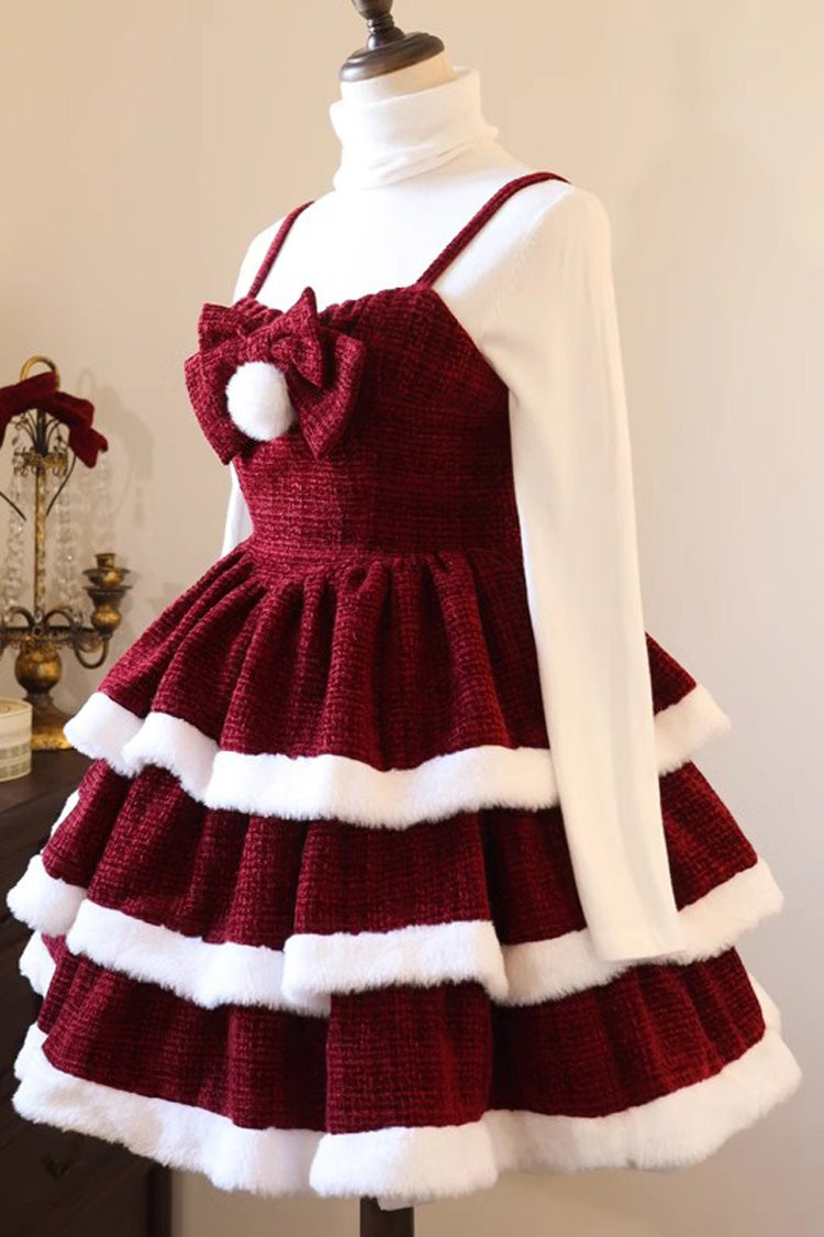 Red Christmas Carol Triple-Layered Bowknot Sweet (Dress Only) detail view 8