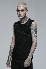 Black Sleeveless Stitching Mesh Buckle Men's Steampunk Vest - Product - 2
