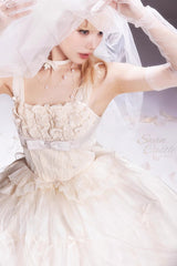 Ivory [Swan Castle] Ruffle Bowknot Lace Sweet Elegant Gorgeous Lolita Jsk Long Dress - Product - 7