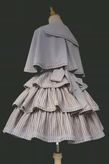 [From the Other Side] Sleeveless Triple-Layered Vertical Stripes Print Print Ruffle Bowknot Sweet College Style Lolita Jsk Dress - Product - 9