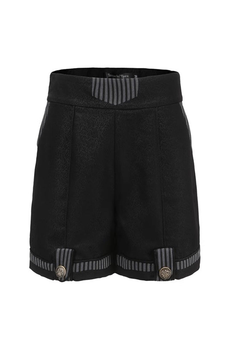 Black Eternal Dawn Retro Elegant Handsome Neutral Prince Gothic Ouji Shorts - Black - 1