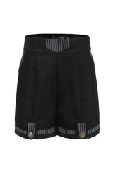 Black Eternal Dawn Retro Elegant Handsome Neutral Prince Gothic Ouji Shorts - Black - 1