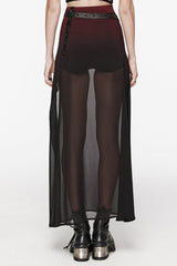 Black/Red Rivet Split Women's Gothic Skirt with Belt - Product - 3