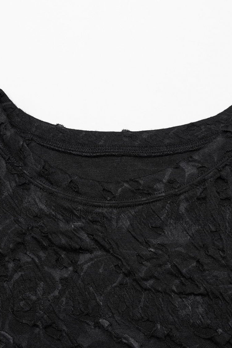 Black Long Sleeves Ripped Print Stitching Mens Gothic T-Shirt - Product - 7