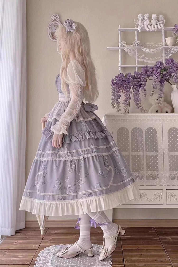 Psalm Rose Doll Collar Print Ruffle Sweet Lolita Jsk Dress 2 Colors - Product - 5