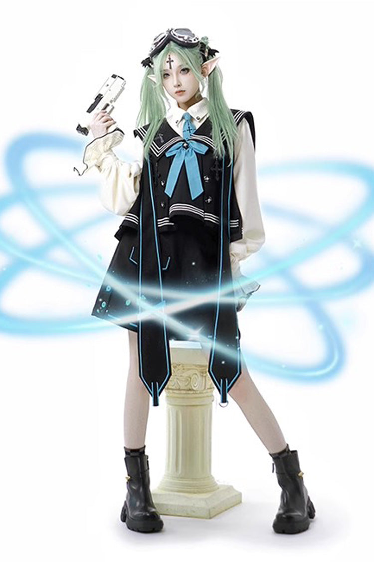 Dark Blue [Magician] Long Sleeves Ouji Prince Mechanical Style Lolita Shorts Vest Set - Product - 5