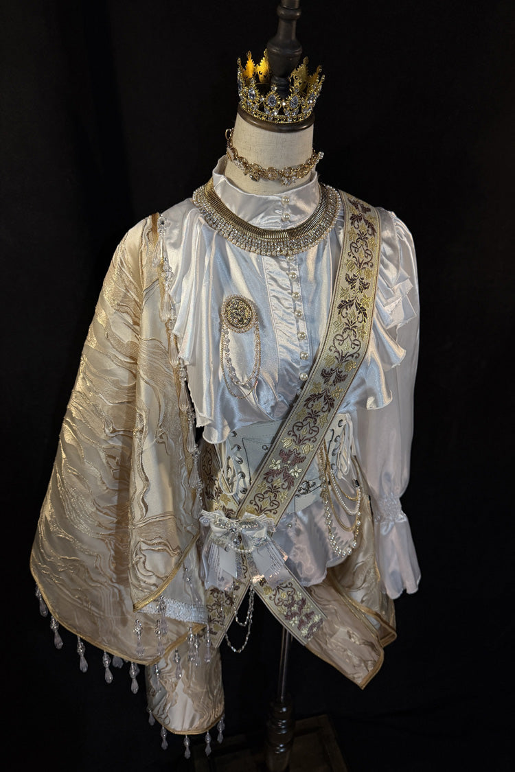 White/Gold [Royal Knight] Stand Collar Long Sleeves Gothic Vintage Cool Lolita Set - Product - 2
