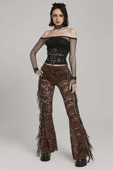 Lace Sheer Mesh Tassels Women's Gothic Flared Pants 2 Colors - Product - 11