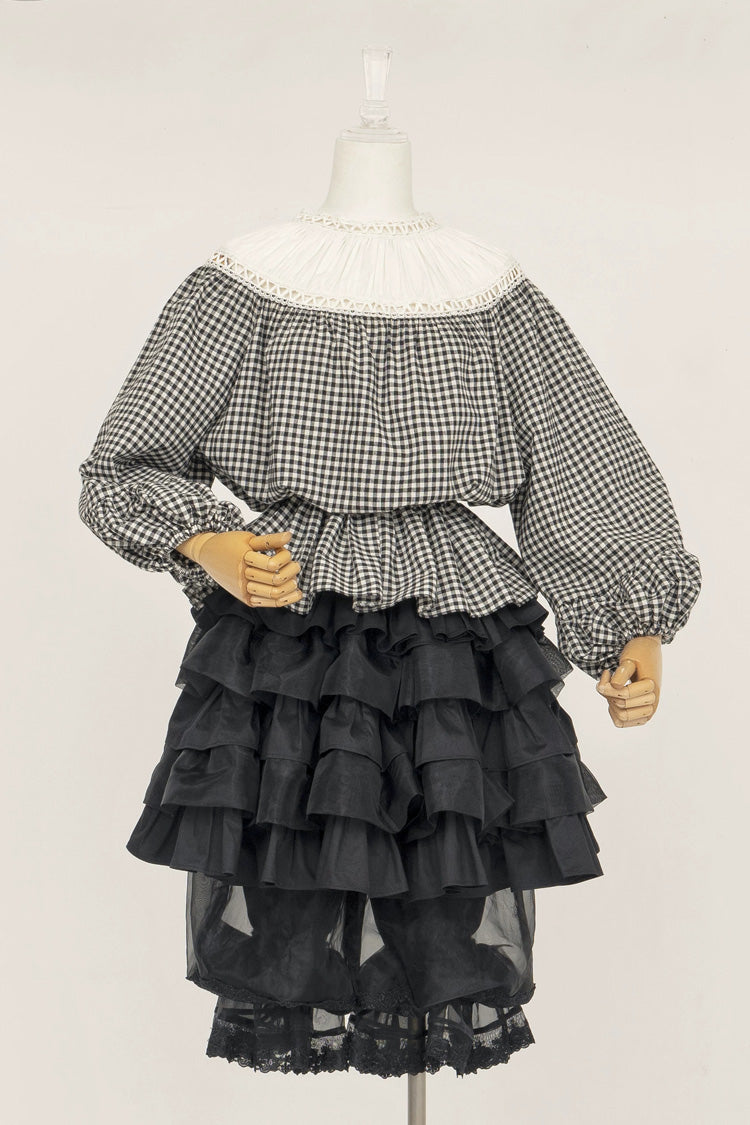 Black/White Round Collar Long Sleeves Printed Classic Ouji Lolita Pumpkin Shorts Set - Product - 4