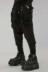 Black Ripped Men's Punk Sagging Pants with Straps - Product - 2