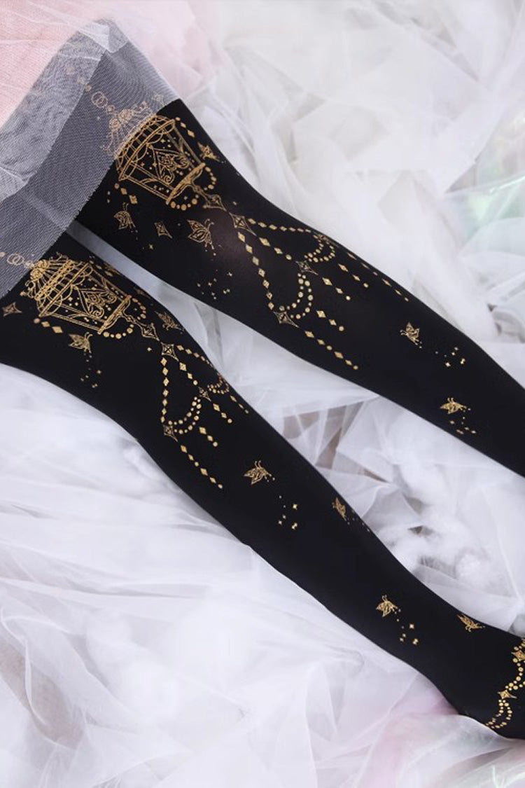 Black Hot Stamping Print Sweet Lolita Pantyhose 13 Styles - Style6 - 6