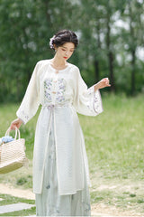 White Round Collar Print Embroidery Women's Chinese Style Elegant Hanfu Dress Two Piece - Product - 3