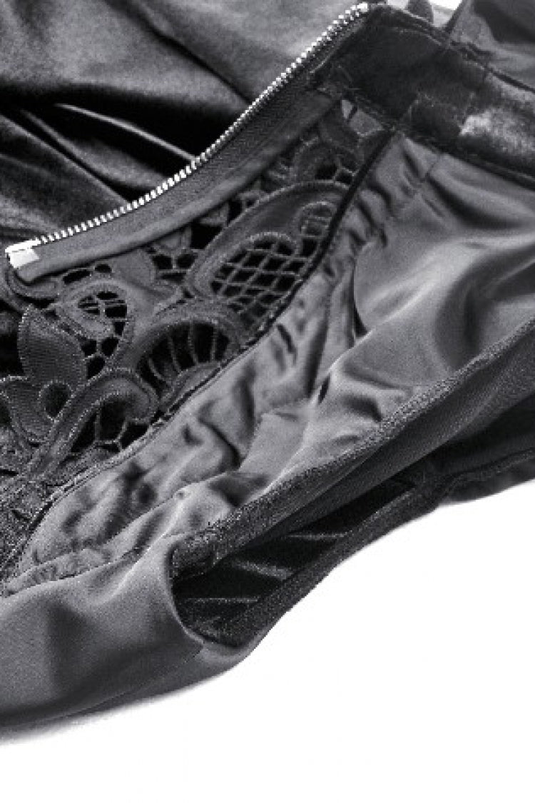 Black Cross Zippered Floral Embroidered Women's Gothic Cloak with Hood - Product - 17