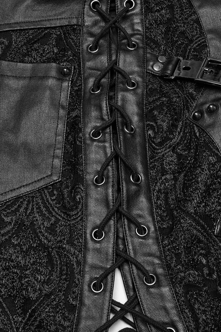 Black Studded Embossed Embroidery Lace-Up Women's Gothic Skirt - Product - 8
