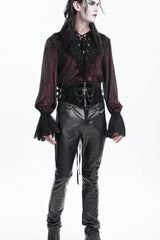 Black Lace-Up Slim Buckled Pearl-Decorated Men's Gothic Palace Accessory Cross Chain Girdle - Product - 3