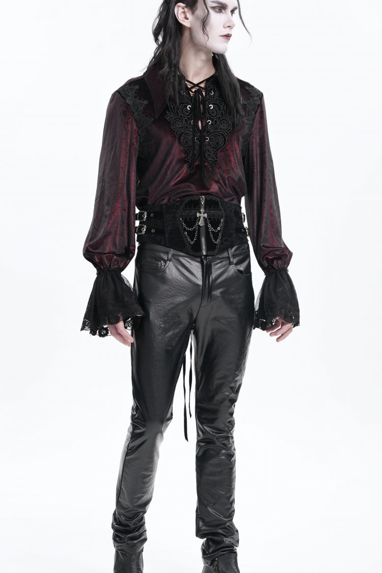 Black Lace-Up Slim Buckled Pearl-Decorated Men's Gothic Palace Accessory Cross Chain Girdle - Product - 3