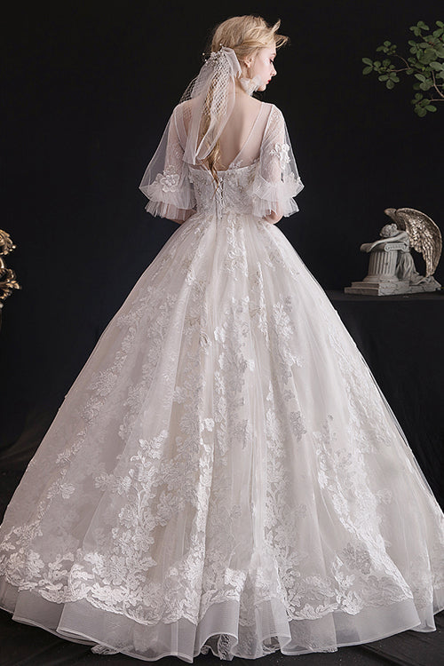 White V Collar Lace Embroidered Short Sleeves High Waisted Long Hanayome Sweet Lolita Dress - Product - 3