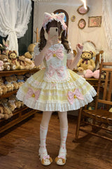 Yellow [Meowling Sweet Maid] Sleeveless Multi-Layered Ruffle Bowknot Lace Sweet Princess Lolita Jsk Dress - Product - 4