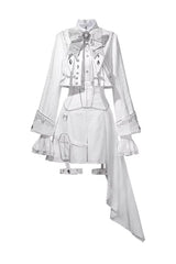White [Silver-White Sacred Pact] Bow Asymmetric Gothic Prince Palace Ouji Lolita Shorts Coat Four-Piece Set - Product - 3