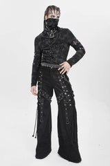 Black Spliced Lace-Up Mesh Ripped Men's Punk Baggy Pants - Product - 5
