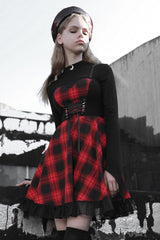 Lattice Plaid Stitching Binding Women's Steam Punk Strap Dress - Product - 3