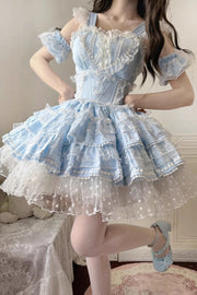Blue Pray, mehrlagige Rüschenspitze, süße Prinzessin (Kleid einzeln), Vorderansicht