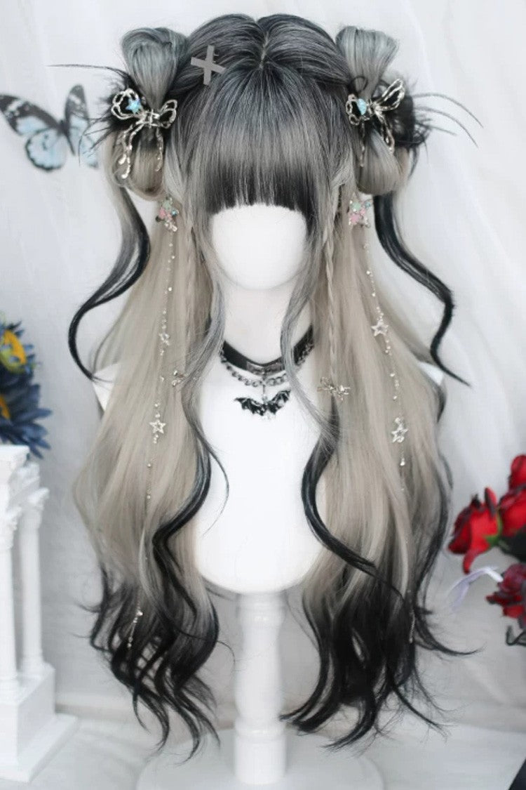 White/Black Gradient Long Curly Classic Sweet Lolita Wig - White/Black - 1