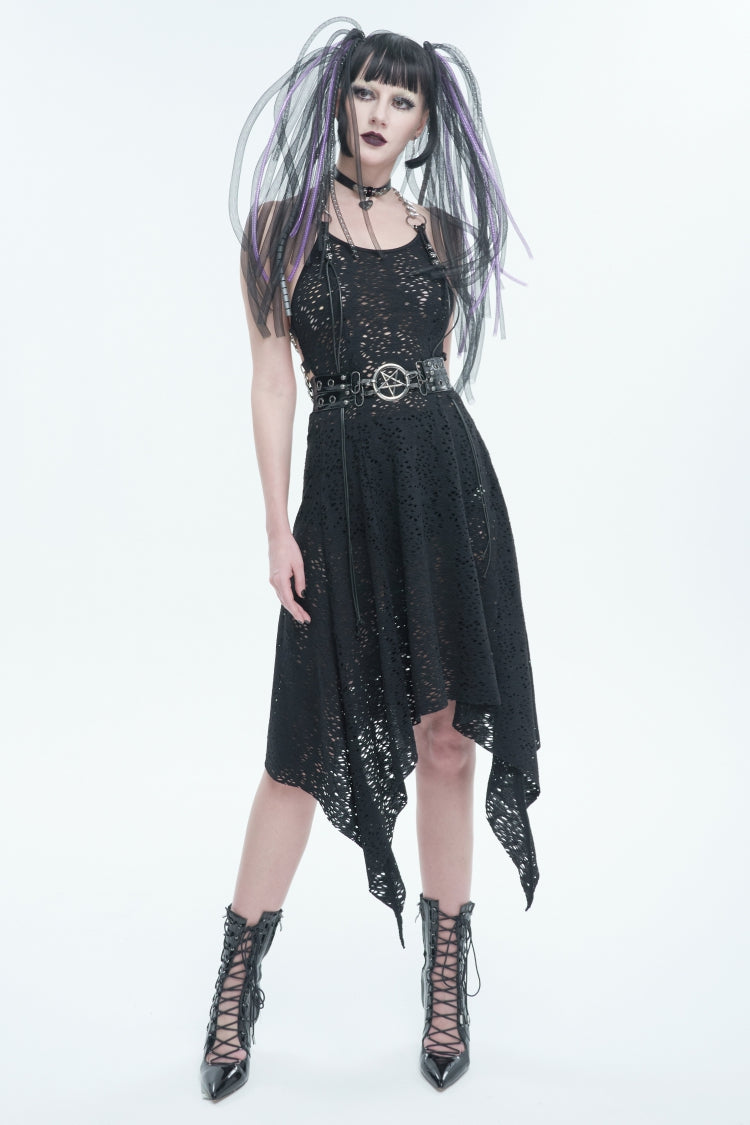 Black Studded Eyelet Women's Gothic Accessory Star Double-layer Faux Leather Belt - Product - 5