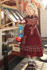 Red Velvet Plaid Print Bowknot Christmas Sweet Lolita Dress - Product - 4