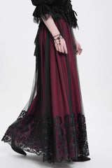 Red Stitching Floral Mesh Women's Gothic Skirt - Product - 3