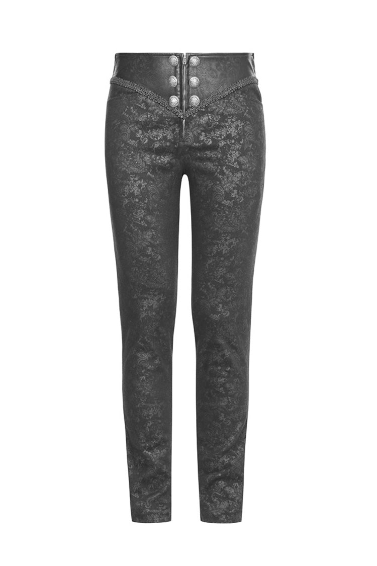 Black Waist Head Stereoscopic Pattern Leather Metal Buckle Lace-Up Men's Gothic Trousers - Product - 4