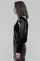 Black High Collar Long Sleeves Imitation Shark Skin Stitching Men's Gothic T-Shirt - Product - 2