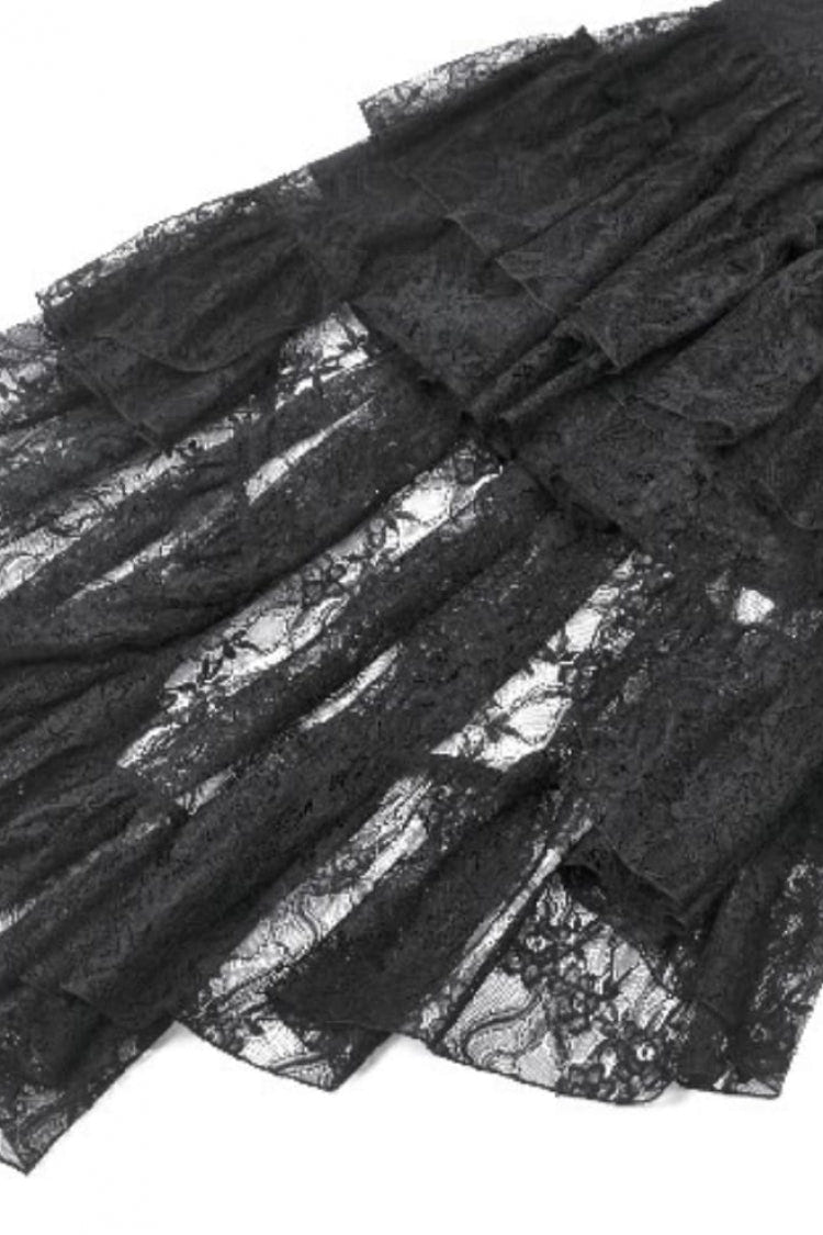 ブラック レディース ゴシック ヴィンテージ レース ティアード フリル High-Low キャミワンピース 商品画像