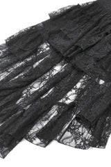 Black Women's Gothic Vintage Lace Multi-Layered Ruffled High-Low Slip Dress - Product - 13